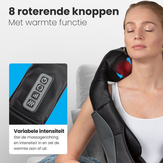 Auronic Shiatsu Massagekussen Draadloos - Elektrisch Nekmassage Apparaat - Infrarood Warmtefunctie - Nek en Schouder Massage apparaat - Massage Apparaten - Zwart/Grijs