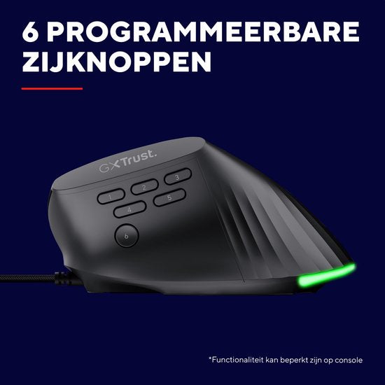 Trust GXT 145 Rexxa - Gaming Muis - Bedraad - 12.800 DPI - RGB Verlichting - Ergonomisch Verticaal - Zwart