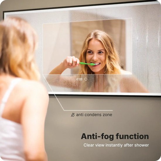 Mirlux Badkamerspiegel met LED Verlichting & Verwarming – Wandspiegel Rechthoekige – Anti Condens Douchespiegel - 120 x 60 cm - Zwart Frame
