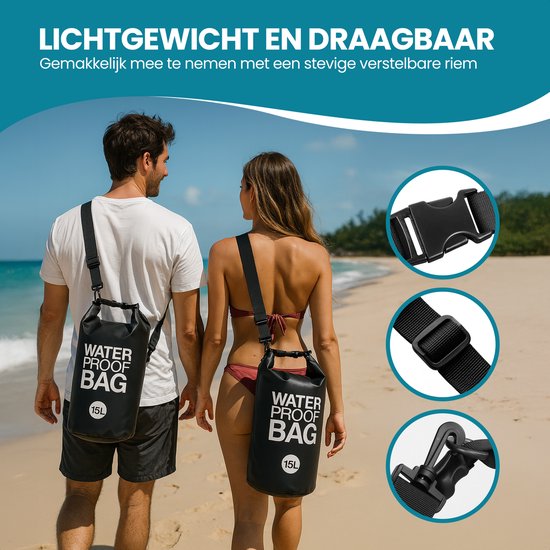 TTD® Waterdichte Tas - Waterproof Drybag - Opberg Zak - 15 L - Outdoor Tas - Zwart