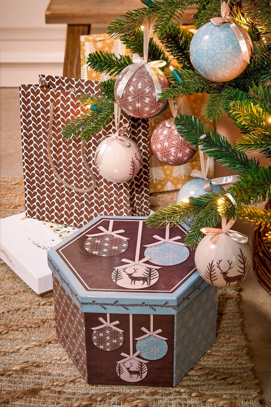 House of Seasons Kerstballen Cadeauset - 14 Stuks - Ø8 cm - Onbreekbaar - Lichtblauw, Bruin