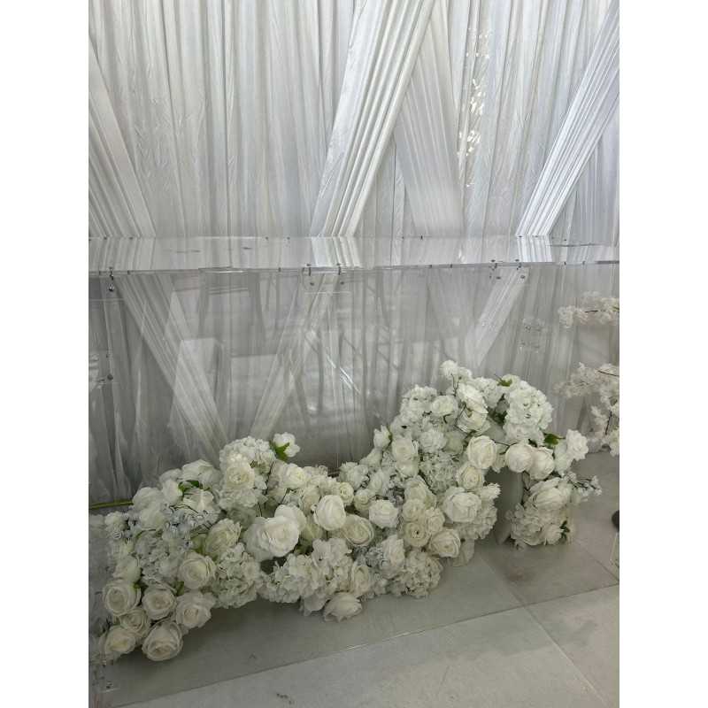 Passiondecor Tafelloper Lea -Wit - 200 x 55 cm - Weg van witte tafelbloemen