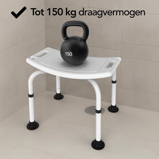 Brixy Douchekruk - In Hoogte Verstelbaar - Douchestoel - Anti-Slip - Met Douchekophouder - Max. 150 kg - Wit