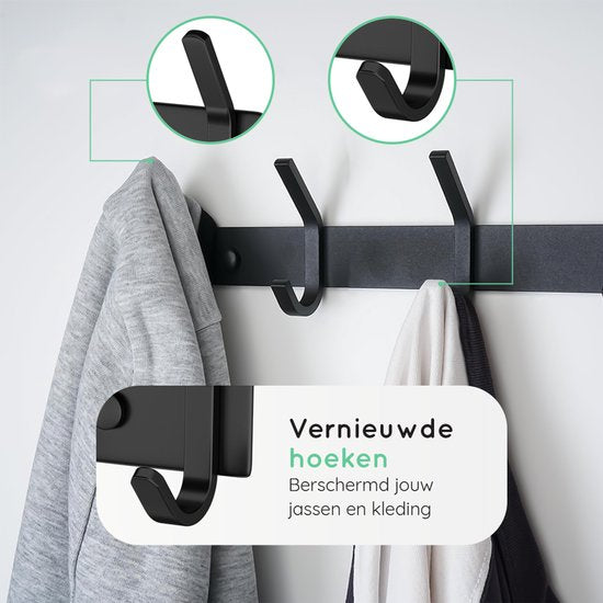 Volcan Wandkapstok - 24 Haken - Muur Kapstok Hangend met 3M Tape - Industrieel - Zwart RVS