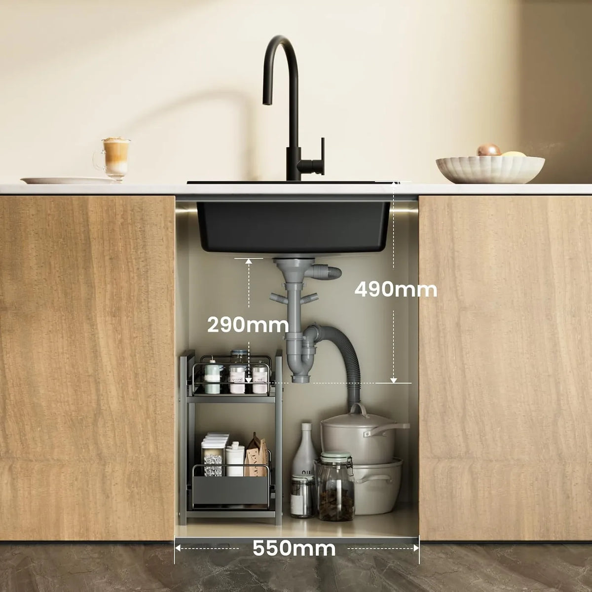 Cecipa Max Granieten Spoelbak 55 x 44 cm - Onderbouw en Opbouw - Geluiddempend met Sifon - Zwart
