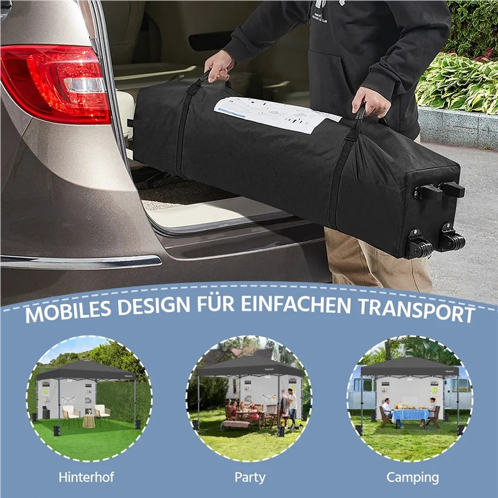 Yaheetech Partytent - 3 x 3 m - Met Zijwand - Verstelbaar 171-266 cm - Waterdicht - Donkergrijs