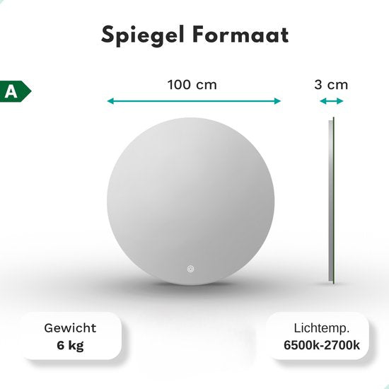 Mirlux Badkamerspiegel met LED Verlichting & Verwarming – Wandspiegel Rond – Anti Condens Douchespiegel - 100CM