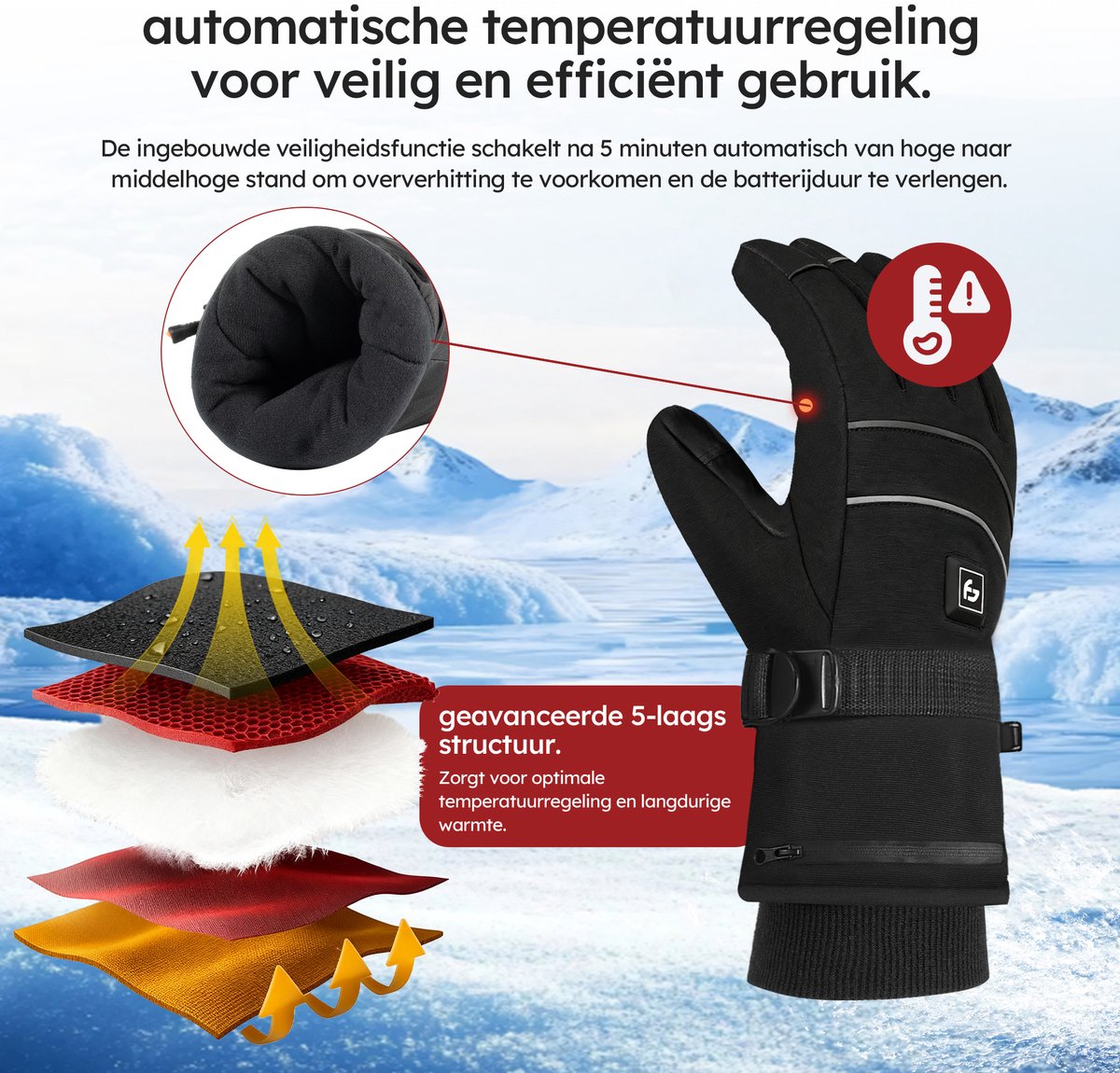 Saaf verwarmde handschoenen Pro M – 3 standen – Oplaadbaar – Water- en winddicht – Zwart – 28x11 cm