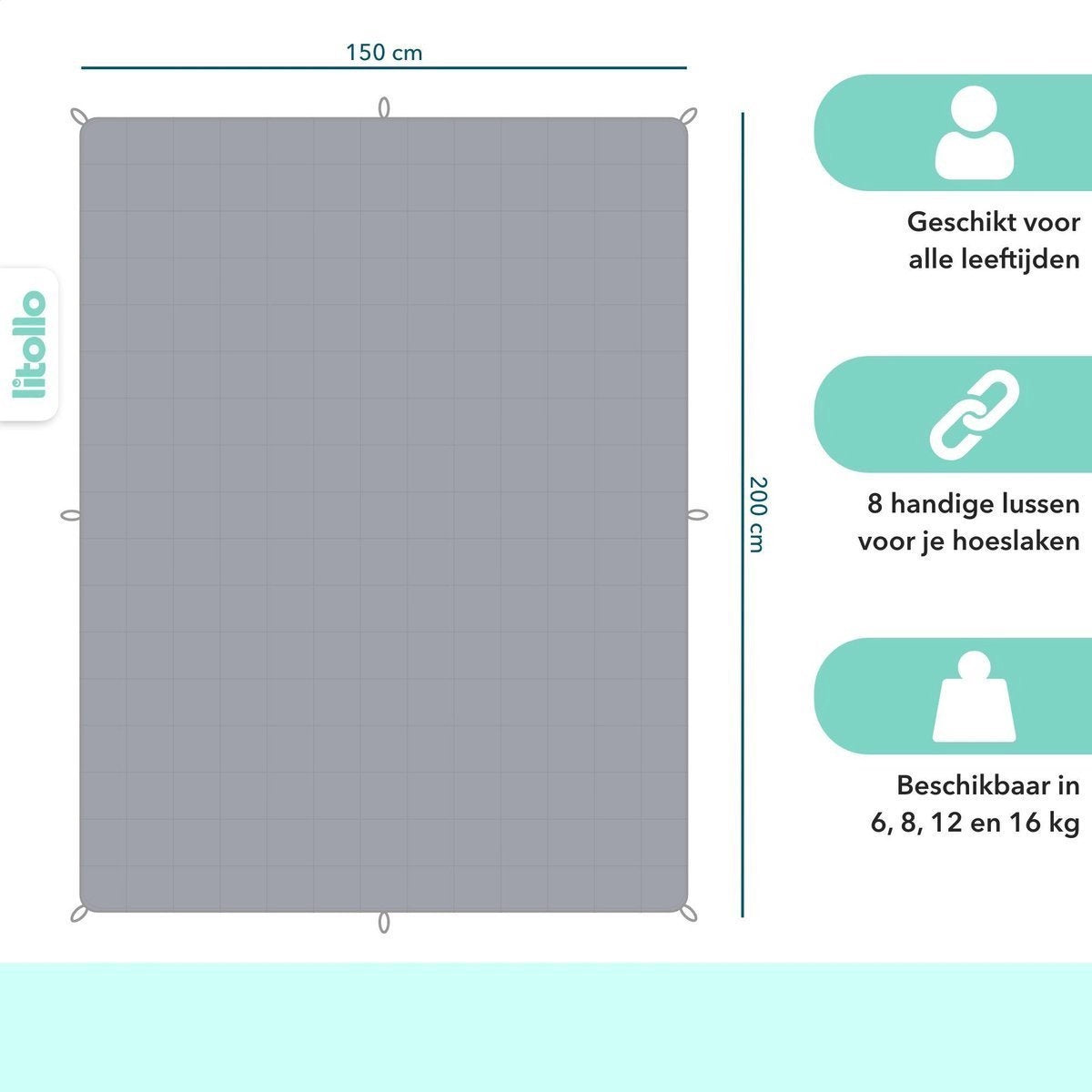 Litollo Verzwaringsdeken 10 kg met buitenhoes sterpatroon - Weighted Blanket - Duurzaam Bamboe Materiaal - Grijs - 150x200cm
