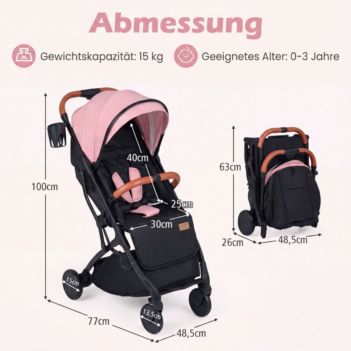 Coast Kinderwagen - inklapbaar - verstelbare rugleuning en voetsteun - roze
