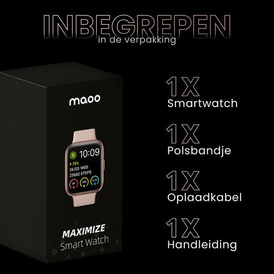 Maoo Maximize Smartwatch – Belfunctie - Hartslagmeter - Stappenteller - Multisport – Android & iOS – Roze