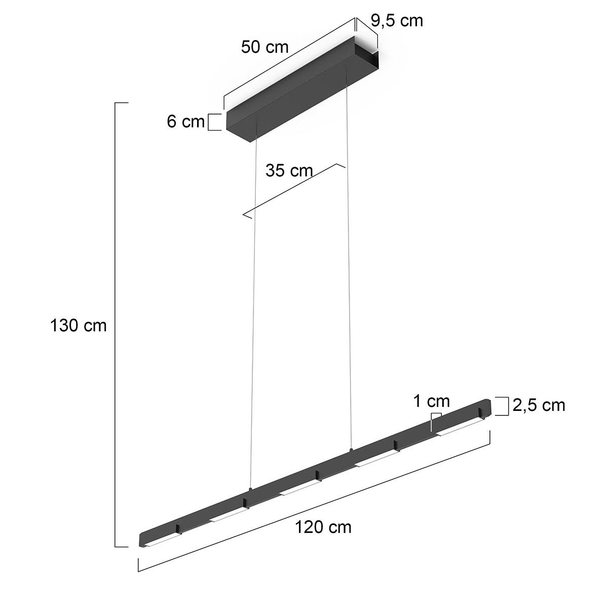 Hanglamp Bloc 3296ZW Zwart Hoogteinstelbaar van Glas en Metaal - Steinhauer, 120 cm met LED Module en Dimbaarheid