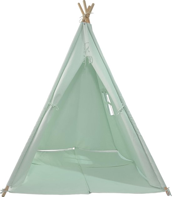 Sunny Alba Tipi Tent Pastel Groen - Wigwam Speeltent met ramen - 120x120x160cm - met Kussen kleed