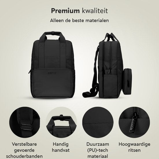 ONYX Rugzak 20L met Laptopvak - Afneembare Organizer etui - Dames en Heren - Laptoptas - Schooltas - Rugtas - Zwart