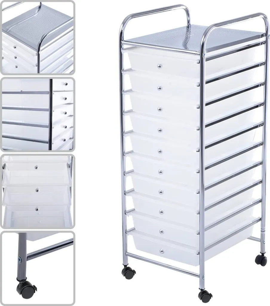 Coast Rollende Opbergkast – Incl. 10 Laden & Legplank – 33 x 37 x 86 cm – Transparant