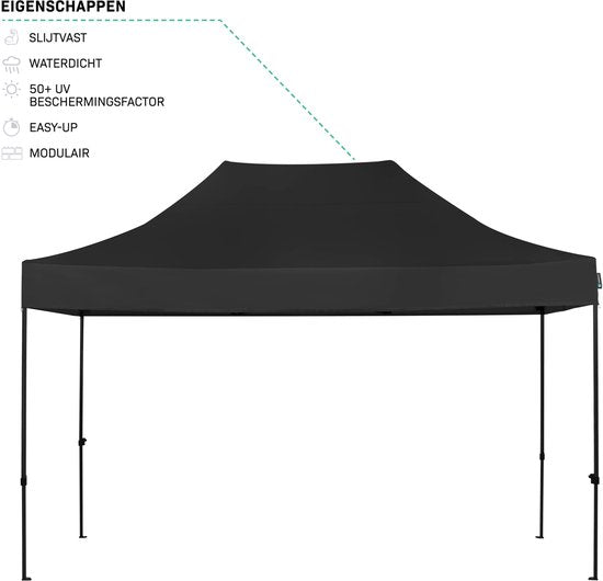 VONROC Partytent - 3x4.5 m – Premium easy-up Partytent – Modulair ontwerp - Opvouwbaar – Waterdicht – Stalen Frame - 50+ UV Bescherming - Incl. Opbergtas - Zwart
