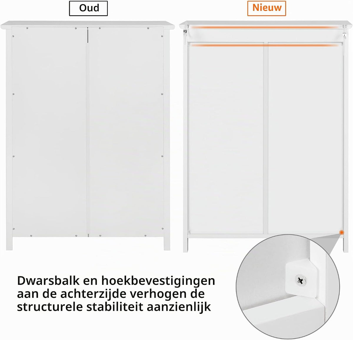 Yaheetech Badkamerkast met 2 deuren en verstelbare planken - 60 x 30 x 80,5 cm - Wit