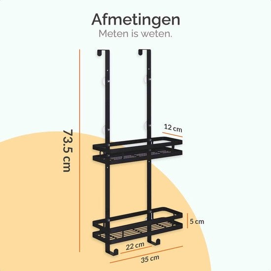Goliving Doucherek - Doucherek zonder boren - 74 x 35 cm - Hangend doucherek - RVS - Twee laags - Zwart