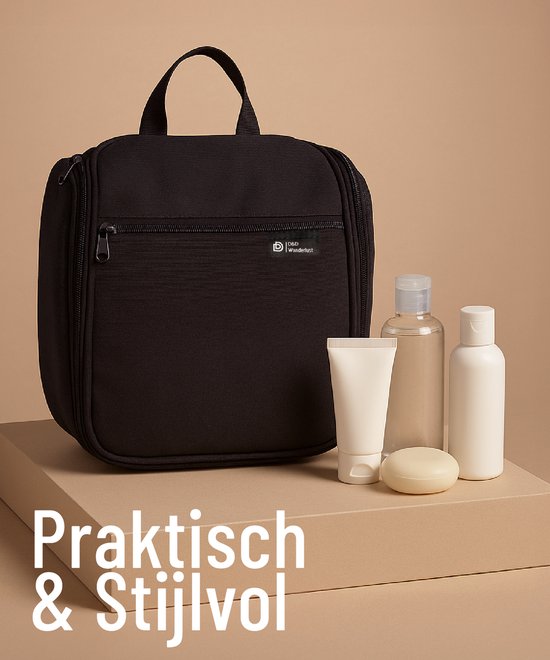 D&D Wanderlust Toilettas met Haak - Ophangbare Luxe Travel Organizer met 10 vakken - Zwart - Unisex Dames & Heren - 6 liter inhoud - Reis Toilettas Hangend Groot - Make up Tasje
