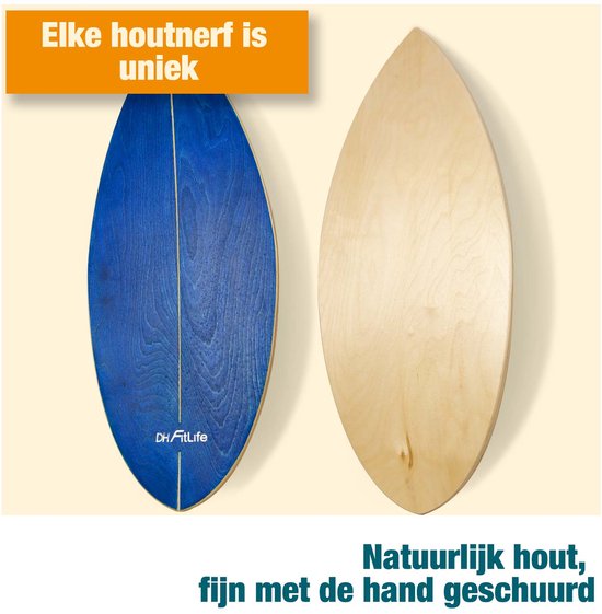 DH FitLife Houten Balance Board met Rocker Vorm – Balansbord voor Kinderen & Volwassenen – Indoor Fitness & Core Training, Blauw