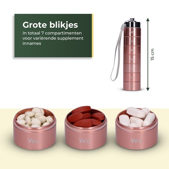 Gandria Pillendoos 7 Dagen - Uitneembaar Pillendoosje - Pillesdoosjes met 7 Compartimenten - Medicijndoos met Stevige Sluiting - Koker - Waterdicht - Roze