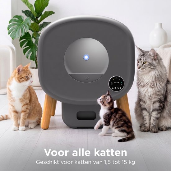 TrevoPet® Neo - Automatische Kattenbak met App - Zelfreinigende & Veiligheidssensoren - 13L Afvalbak - Incl. Kattenbakmat, 60 Zakjes & Accessoires - Grijs