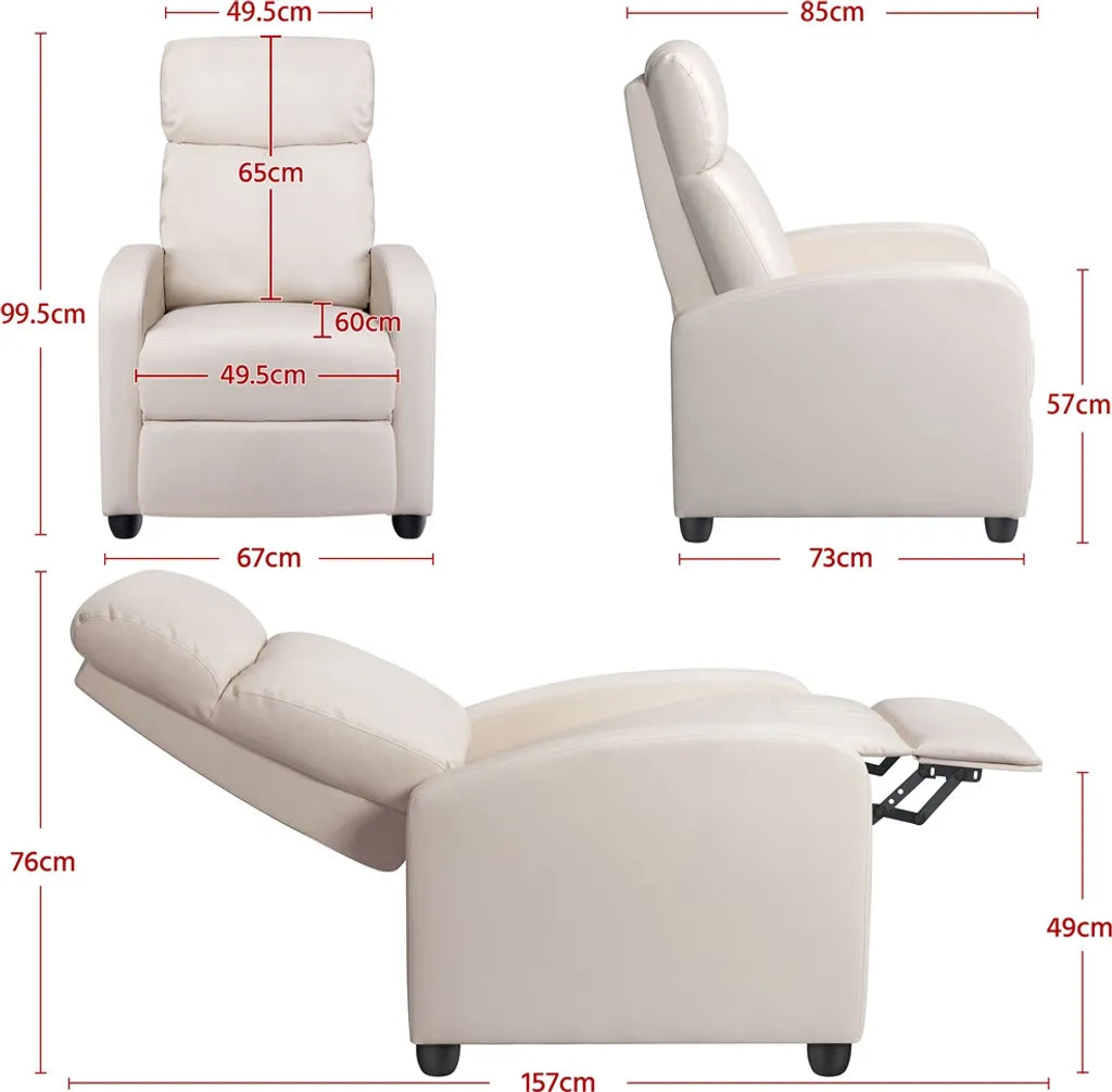 Yaheetech Relaxfauteuil - Verstelbare Rugleuning - TV Stoel - 67 x 85 x 99,5 cm - Beige