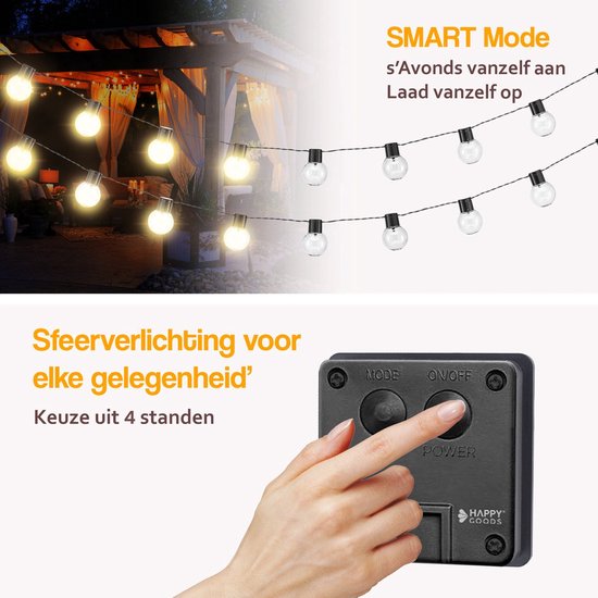 Happy Goods Solar Tuinverlichting op Zonneenergie - 20 LED Lichtsnoer Buiten - 3 m Verlicht + 2 m Snoer - Buitenverlichting Lichtslinger - Lichtsnoeren