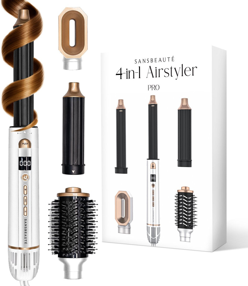 Sansbeauté 4-in-1 Airstyler - Multistyler - Föhnborstel - Krulborstel - Stijlborstel - 1400W - Ionentechnologie - Wit/Goud