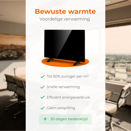Wadu Infrarood verwarmingspaneel - Infrarood paneel verplaatsbaar - Inclusief thermometer - Infrarood verwarming - 480W - Zwart