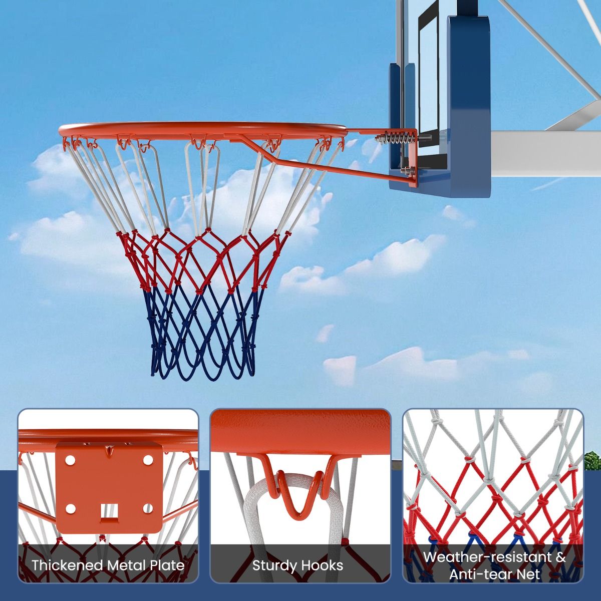 Coast Basketbalring Ø45cm Oranje - Weerbestendig Net - Voor Muur, Deur en Basketbalpaal