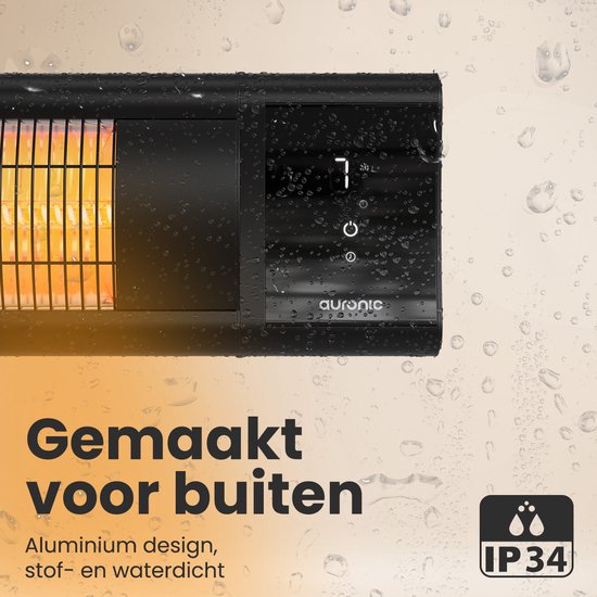 Auronic Terrasverwarmer - XL - Infrarood Verwarming - Elektrisch - 25m2 - 3000W - Afstandsbediening - 9 Standen - Zwart