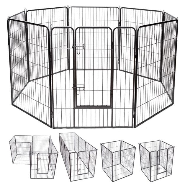 Coast 8-delige Opvouwbare Metalen Hondenren - Zwart - 212 x 212 x 100