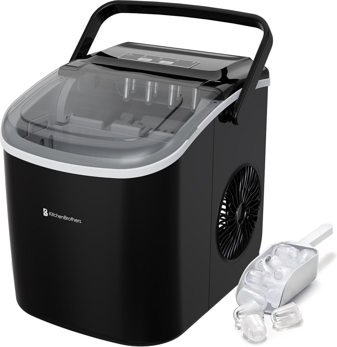 KitchenBrothers IJsblokjesmachine –  Zelfreinigingsfunctie - 1,2 L – 100 W – 22,2 x 29,4 x 29 cm – Zwart