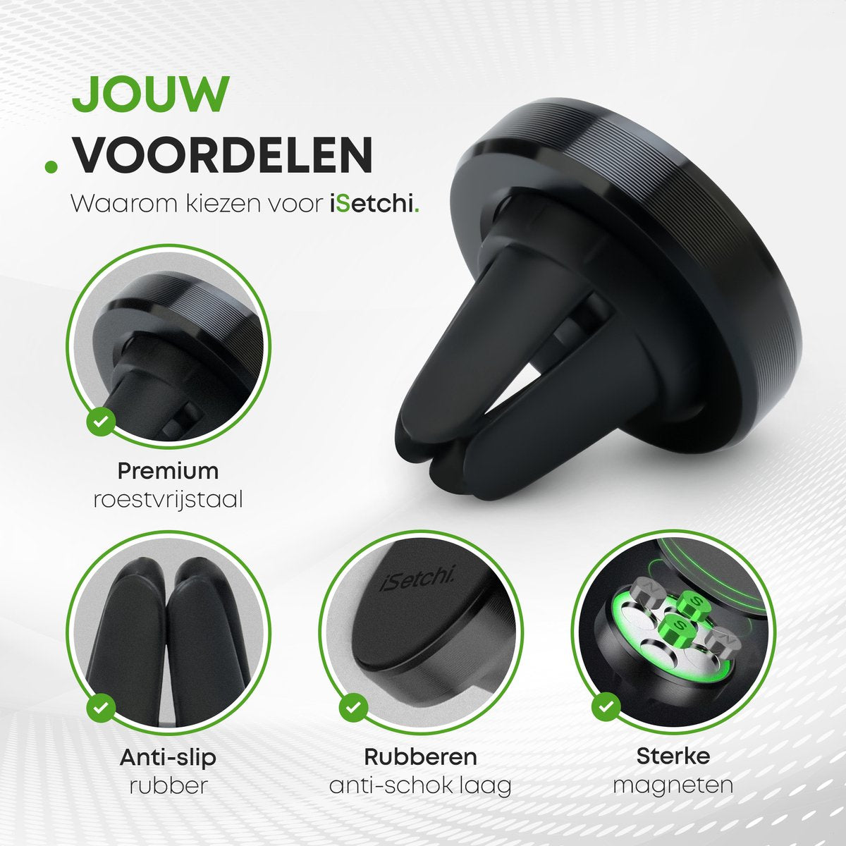 iSetchi Telefoonhouder Auto – Magnetisch & Universeel – Voor Ventilatierooster – Metaal – Zwart