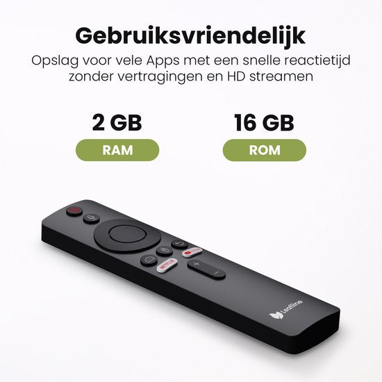 Leafline® Android TV Stick – Google TV Streamer - Ingebouwde Chromecast - Android TV Box – Met Afstandsbediening & Spraakbesturing