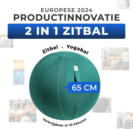 Backerz Zitbal 65 CM - Zitballen met Hoes Linnen - Ergonomische Bureaustoel Kantoor en Thuis - Luxe Yoga Bal - Groen