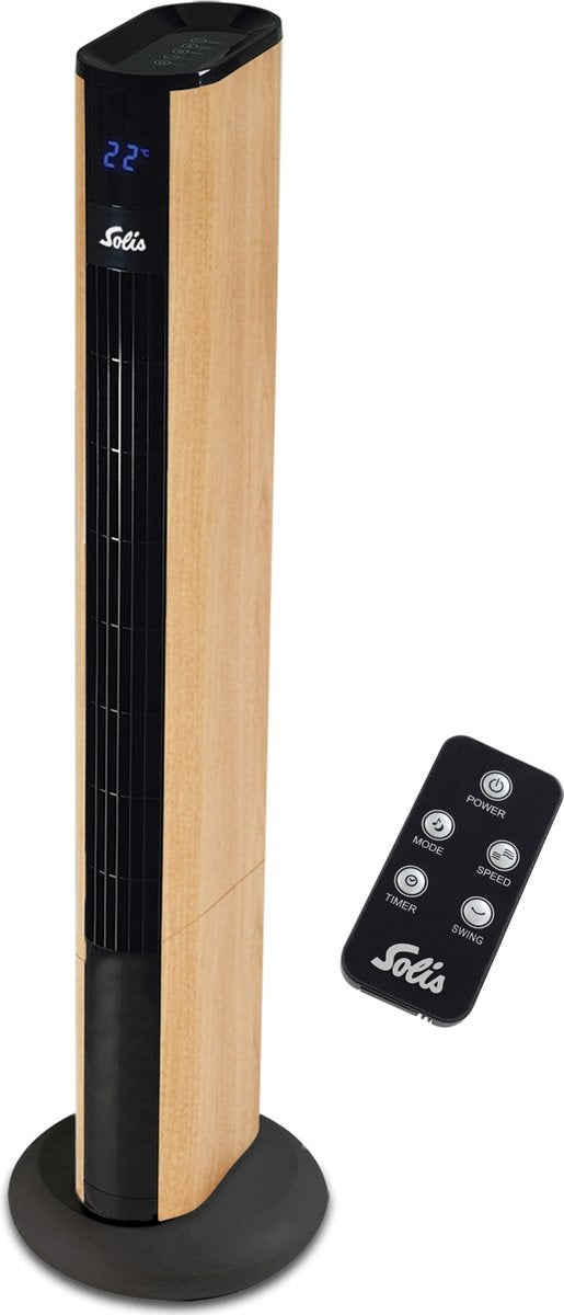 Solis Easy Breezy 757 Torenventilator - Ventilator Staand met Afstandsbediening - Timerfunctie - 44,8 dB - 91 cm Hoog - Wood Effect
