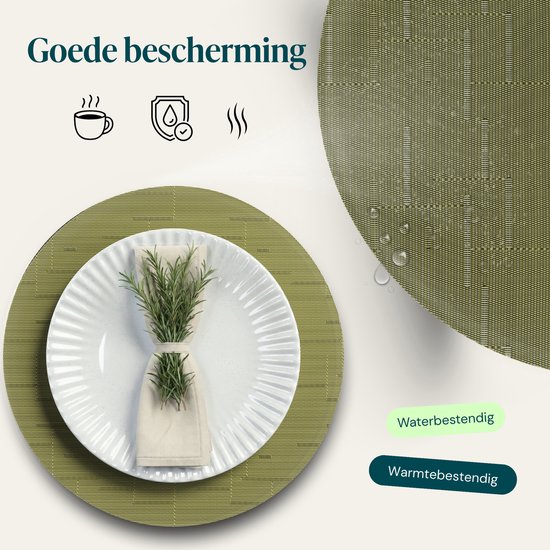 Castagnola Placemats - Placemat van Kunststof - Onderlegger - Onderzetter - Placemats Plastic en PVC - 6 Stuks - Diameter 37cm - Groen
