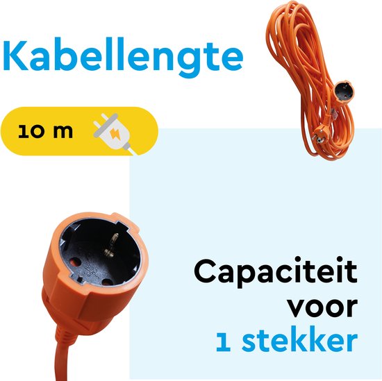 BRASQ Verlengsnoer 10 meter Oranje - Verlengkabel met randaarde - Verlengkabel voor binnen