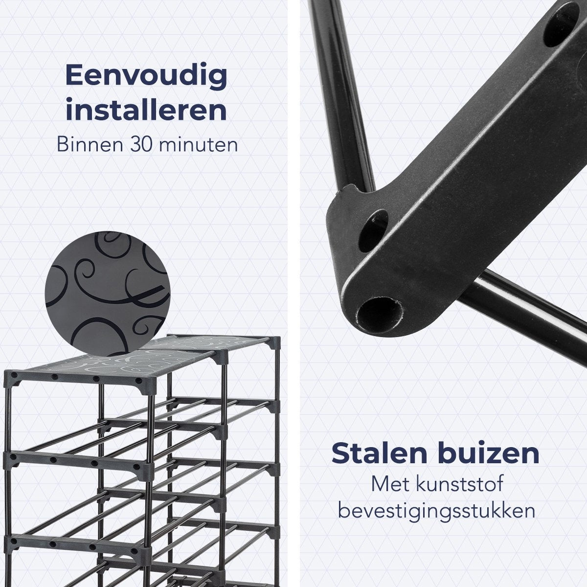 LifeGoods Schoenenrek - 9 Laags - Inclusief Haakjes - Schoenenkast - Opbergsysteem 32 Paar schoenen - Metaal - Zwart
