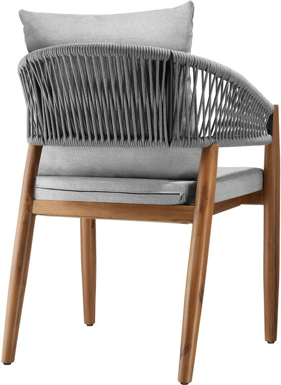tectake® Set van 2 Tuinstoelen Manacor - Tuinstoel in Rope-Design - Balkonset - Weerbestendige Buitenstoel van Gelakt Acaciahout - Grijs/Beige - Stoelen voor Tuin, Balkon, Terras