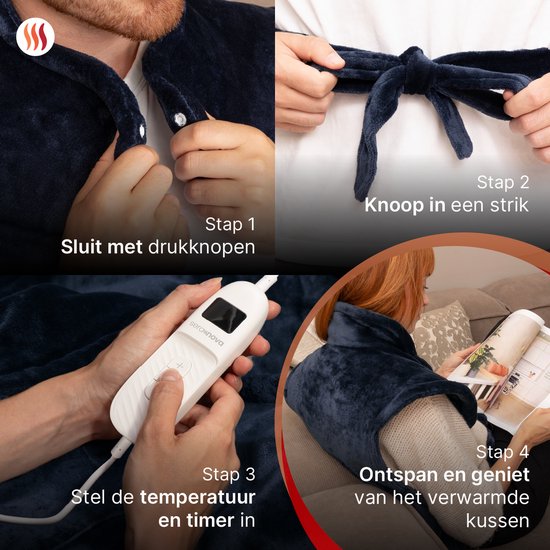 Seranova Verzwaard Elektrisch Warmtekussen voor Rug, Schouders en Nek - Heating Pad - Verwarmingskussen - 1.3KG - 100w - Blauw