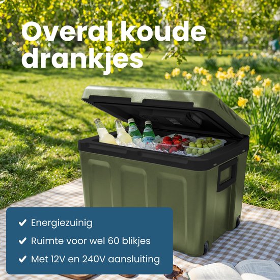 Auronic Koelbox Elektrisch 12V en 230 volt - 40L - Auto - Camping Koelkast - Koelen en Verwarmen - Frigobox - Groen