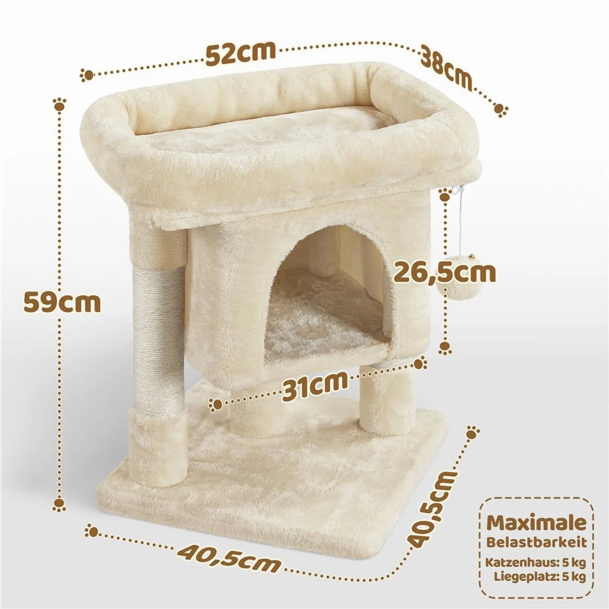 Yaheetech Krabpaal - Beige - 40,5 x 40,5 x 59 cm - Kattenhol, Sisalpalen en Speelbal