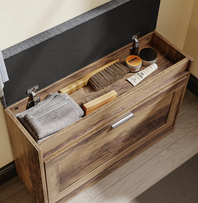 SoBuy Schoenenbank 75 x 24 x 53 cm - Bruin - Met 2 Uitschuifbare Legplanken en Zitting