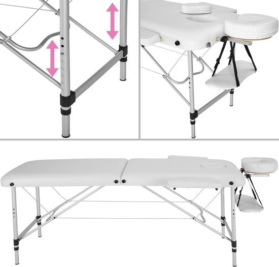 2 zones massagetafel - 4 cm matras - alu - wit - 402788