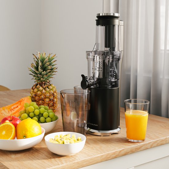 KitchenBrothers Slowjuicer - Verticaal - Juicer - Groenten en Fruitpers - 80 mm - 750 ml - Zwart