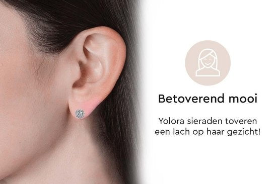 Yolora Dames Oorbellen met Ronde Kalpa Camaka Kristallen - Zilver kleurig - 18K Witgoud Verguld - Oorknoppen - Moederdag Cadeautje