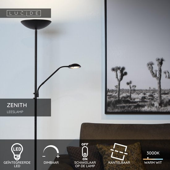 Lucide ZENITH - Leeslamp - LED Dimbaar - 3000K - Zwart